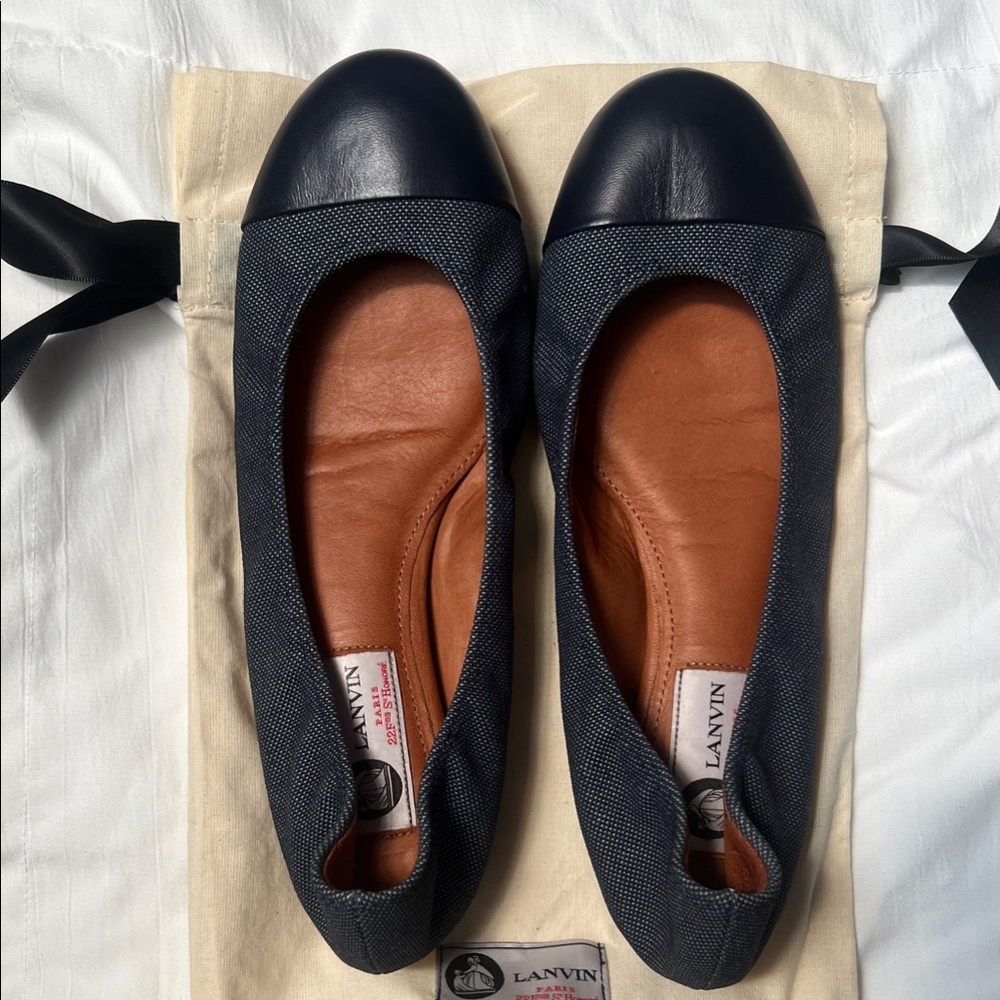 Lanvin Navy Denim and Leather Ballet Flats